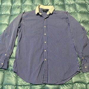 Mens Polo Ralph Lauren Blue with White Collar Dress Shirt Sz L Retail $129
